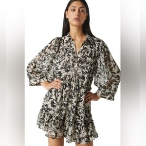 NWT Misa Los Angeles Mita Tonal Absrract Black and White Dress Size L